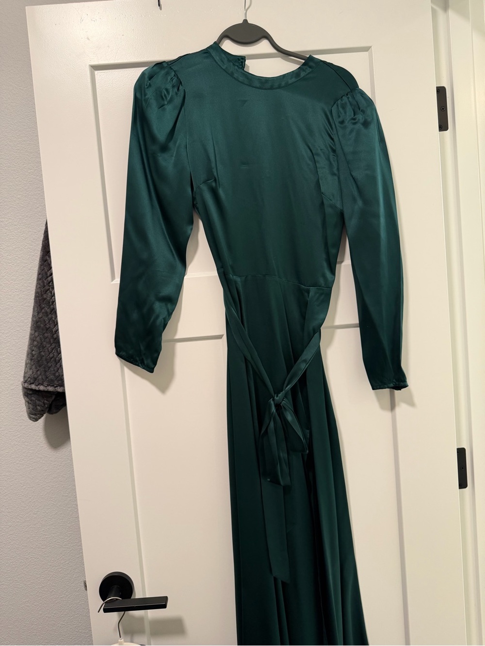 Reformation Deep Teal Satin Long Sleeve Maxi Dress
